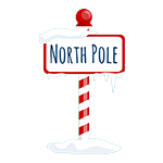 A cartoon sign marking the North Pole.